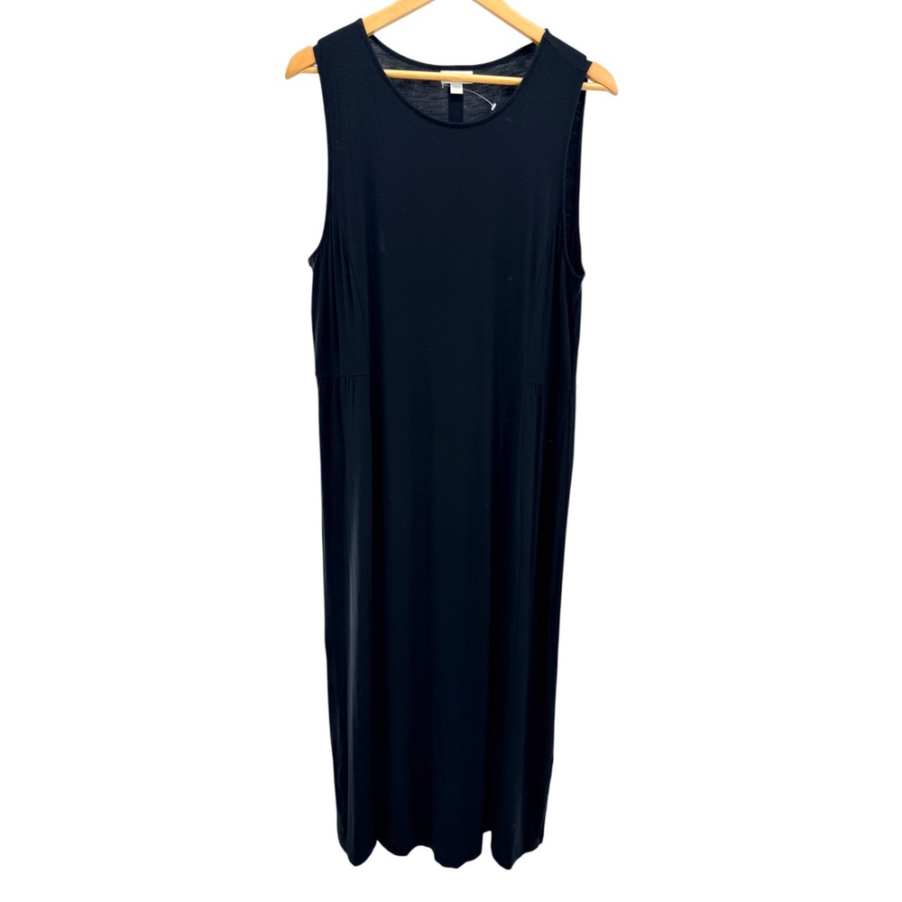 J. Jill‎ Black Rayon Spandex Sleeveless Empire Waist Maxi Dress L Minimalist LBD